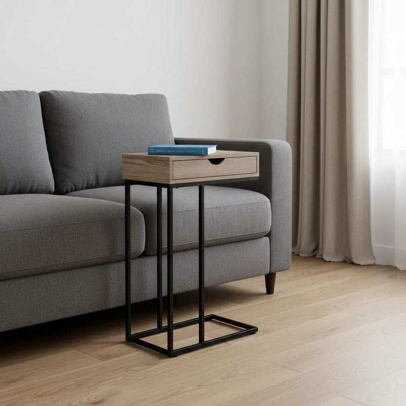 Laminate And Iron End Table With Drawer - Taupe And Black