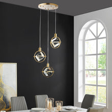 Load image into Gallery viewer, Geometric Three Light Dimmable Metal Chandelier With Clear Shades - Gold
