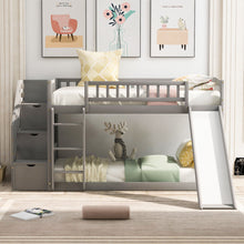 Load image into Gallery viewer, Twin Over Twin Bunk Stairway Bed With 2 Drawers And Slide - Gray
