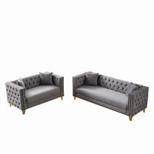 Load image into Gallery viewer, 3 And 2 Seater Deep Seat Sofa With Button Nailhead, Square Arm Couches, Furniture For Living Room - Gray
