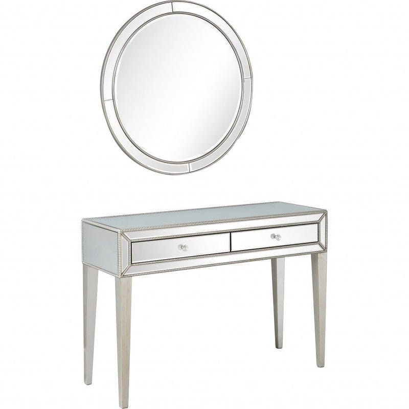 16.8" x 48" x 32.8" Mirrored Glass Console Table - Silver