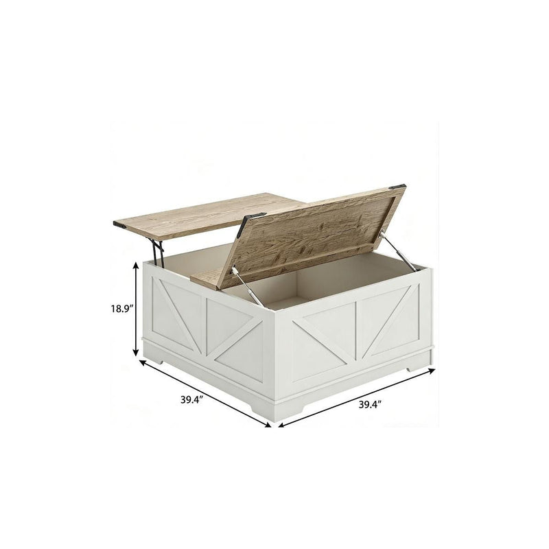 Lift Top Trunk Coffee Table With Two Shelves - Ash Gray / White