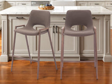 Load image into Gallery viewer, 26" Modern Faux Leather And Steel Low Back Counter Height Bar Chairs (Set of 2) - Brown
