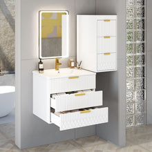 Load image into Gallery viewer, Wall Mounted Floating Cabinet With Side Cabinet Combo, Rectangular Ceramic Sink Vanity
