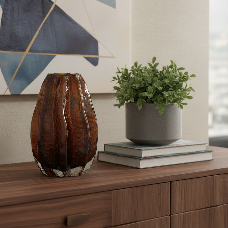 Textured Wavy Table Vase - Burnt Umber / Burnt Umber