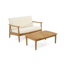 Load image into Gallery viewer, Outdoor Acacia Wood Loveseat Set With Coffee Table
