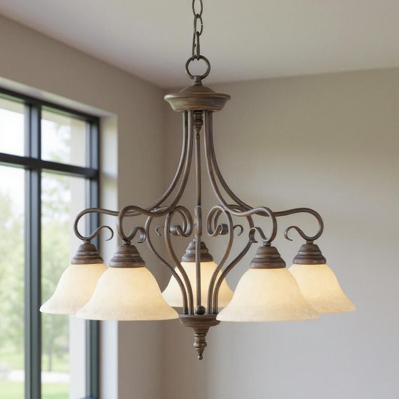 23'' Five Light Metal Dimmable Chandelier With Shades - Bronze