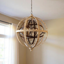 Load image into Gallery viewer, Unique Statement Five Light Wood Chandelier With Shades - Brown
