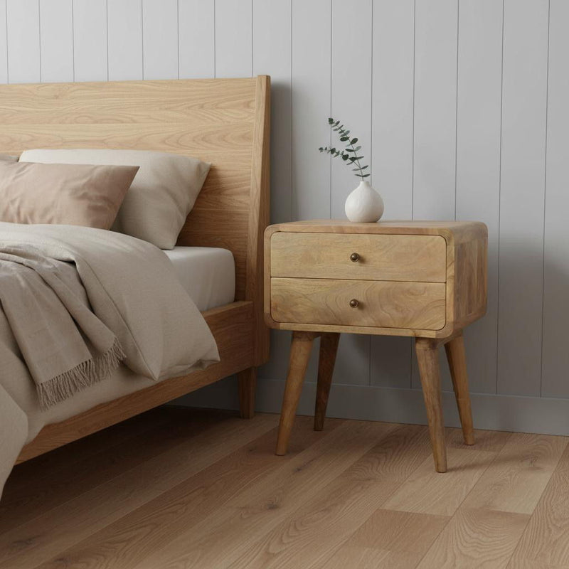 22" Solid Wood Two Drawer Nightstand - Oak