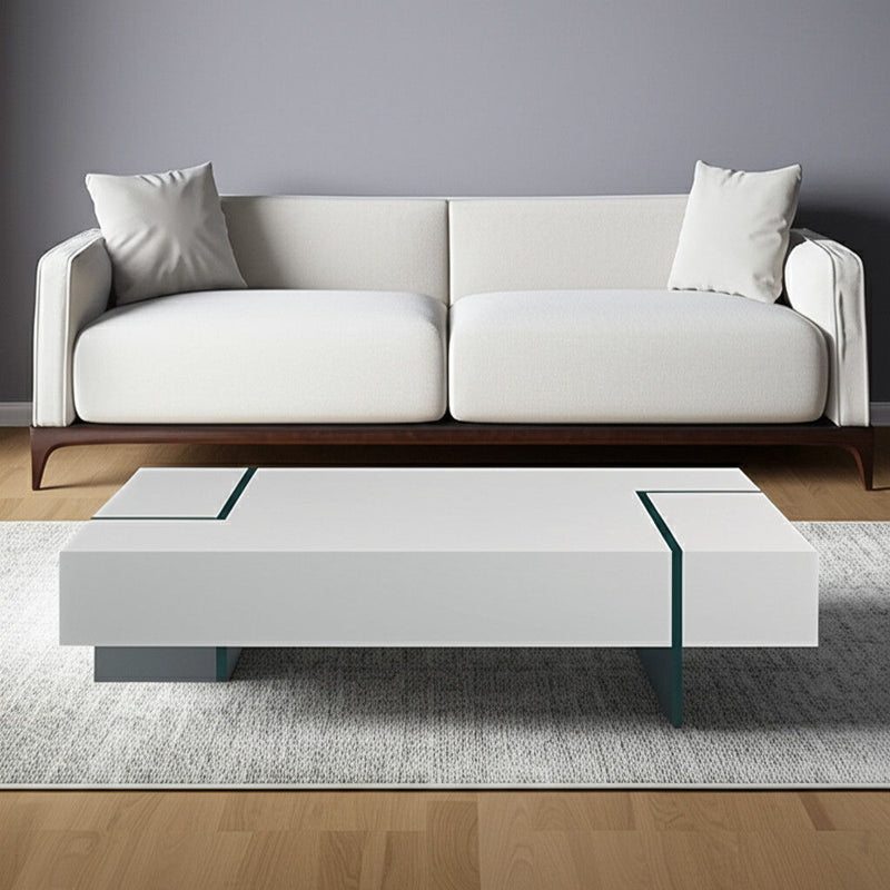 53" Wood And Glass Sled Coffee Table - White / Clear