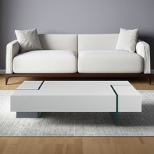 Load image into Gallery viewer, 53" Wood And Glass Sled Coffee Table - White / Clear
