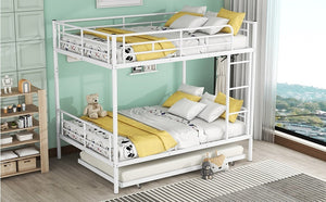 Full Over Full Metal Bunk Bed with Trundle, White