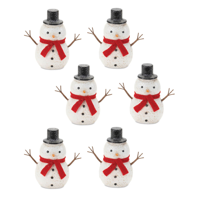 Fabric Christmas Snowman Figurine (Set of 6) - White / Red