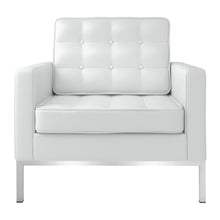 Load image into Gallery viewer, Italian Leather Tufted Arm Chair - White And Silver
