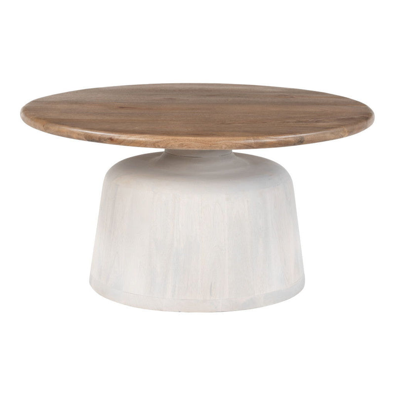 Solid Wood Round Pedestal Coffee Table - White