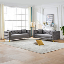 Load image into Gallery viewer, 3 And 3 Seater Deep Seat Sofa With Button Nailhead And Square Arm Design - Gray
