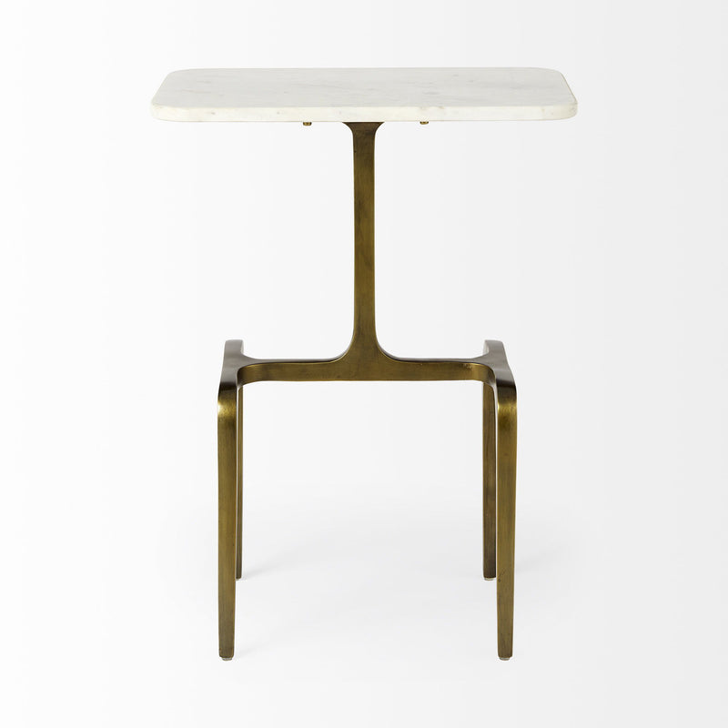 White And Marble And Iron End Table - Gold
