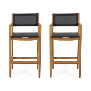 Outdoor Barstool With Woven Wicker And Frame (Set of 2) - Teak