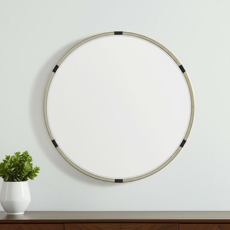 29" Metal Round Framed Accent Mirror - Gold / Black