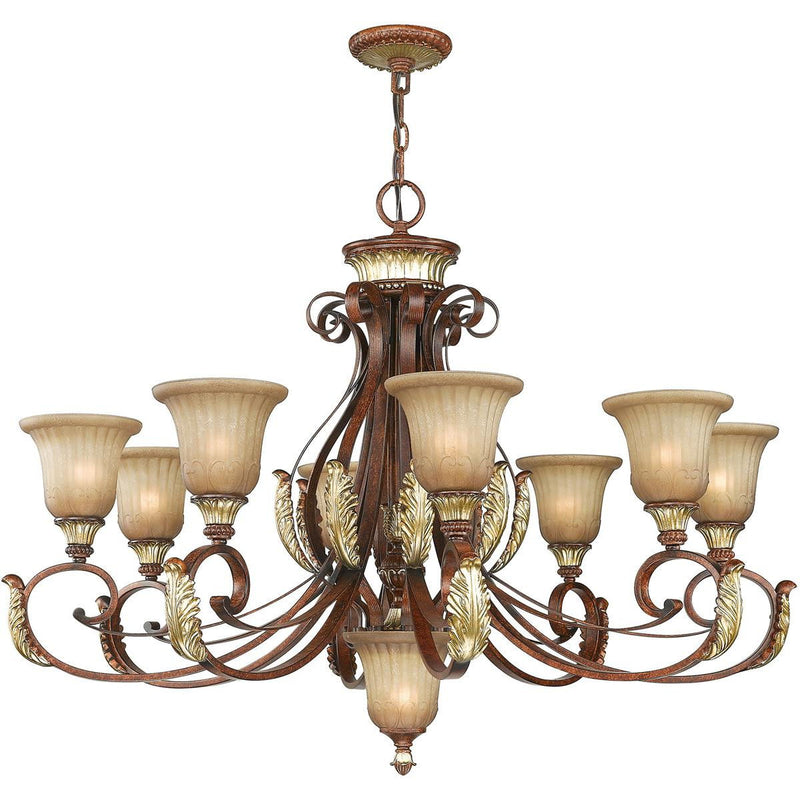 Nine Light Metal Dimmable Chandelier With Shades - Bronze