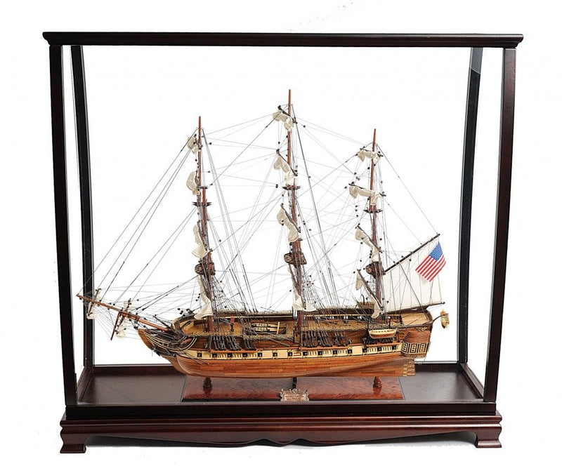Hand Painted 1797 USS Constitution Medium Display Case Model Boat - Brown