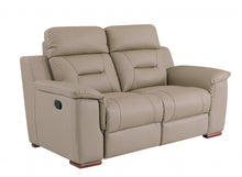 Load image into Gallery viewer, Faux Leather Manual Reclining Love Seat - Beige / Brown
