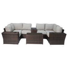Load image into Gallery viewer, Wicker Outdoor Sectional With Weather Resistant Cushions And Table
