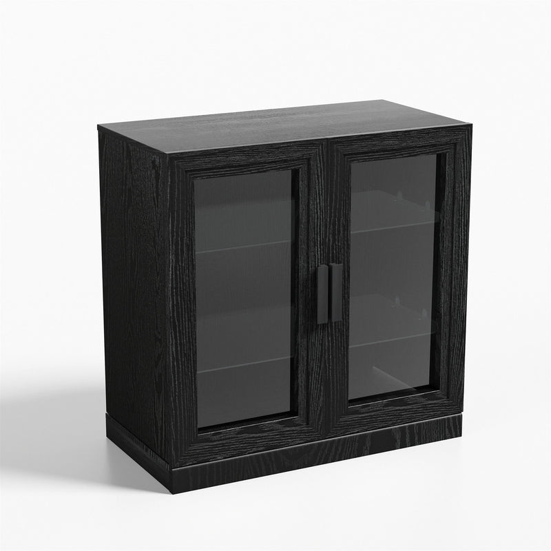 31" Glass Door Accent Cabinet With Three Shelves - Black And Clear