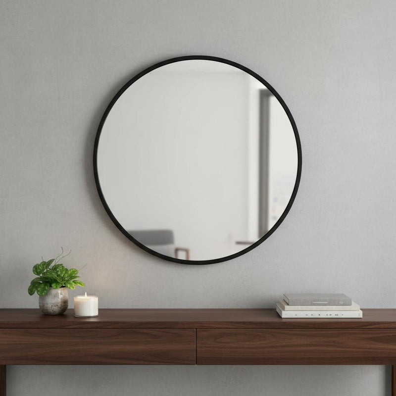 27" Aluminum Round Framed Accent Mirror - Black