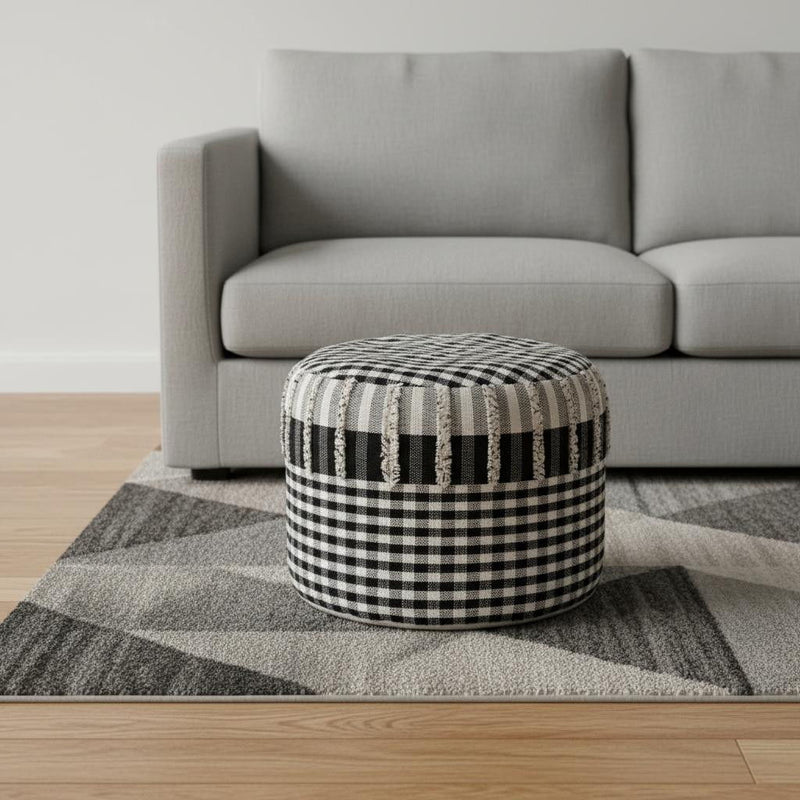 Cotton Round Ottoman - Black
