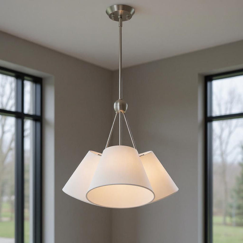 21'' Three-Light Dimmable Chandelier With Shades - Nickel