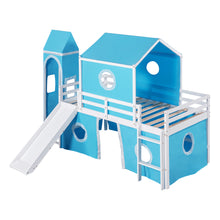 Load image into Gallery viewer, Twin Size Bunk Bed with Slide Blue Tent and Tower - Blue
