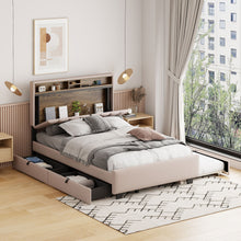 Load image into Gallery viewer, Upholstered Platform Bed With Storage Headboard, Trundle &amp; 2 Drawers And A Set Of Sockets &amp; USB Ports
