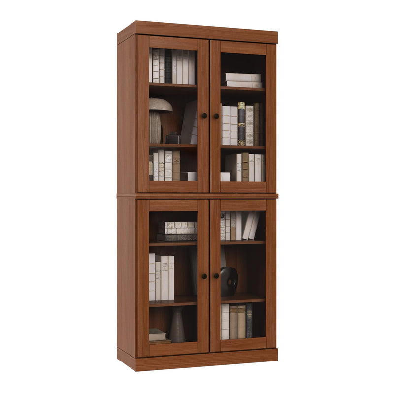 Solid Wood Adjustable Six Tier Library Bookcase With Four Doors (745689) - Coffee