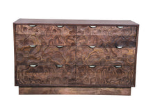 Load image into Gallery viewer, 57" Carved Abstract Solid Wood Six Drawer Dresser - Brown
