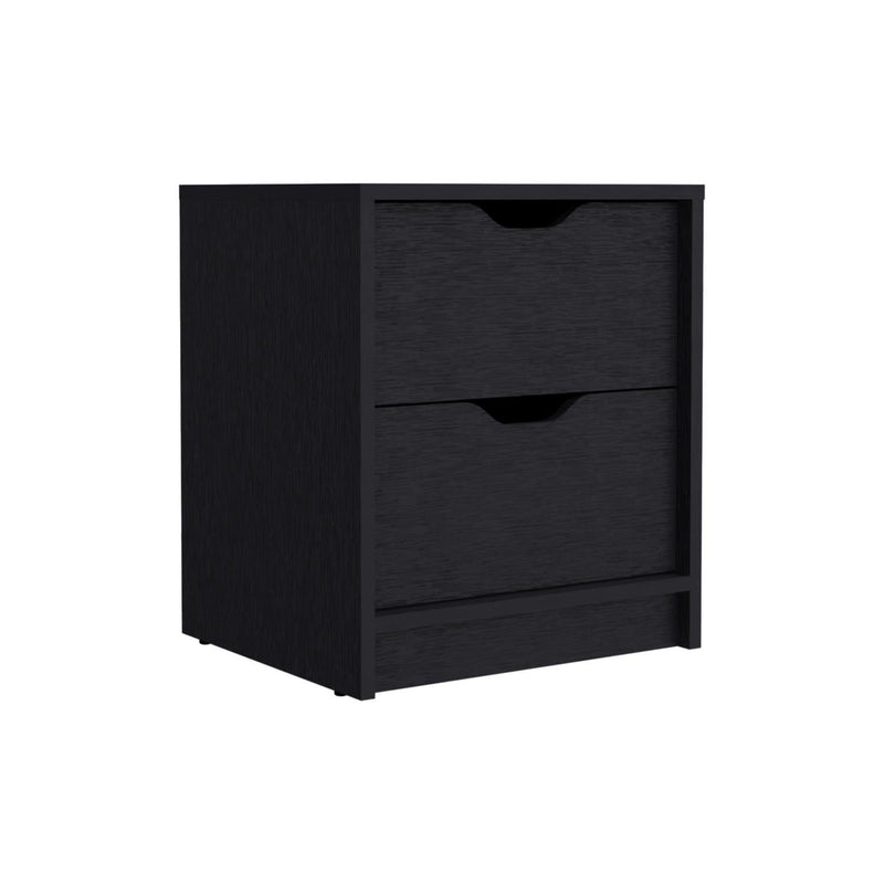 Wood Two Drawer Nightstand - Black