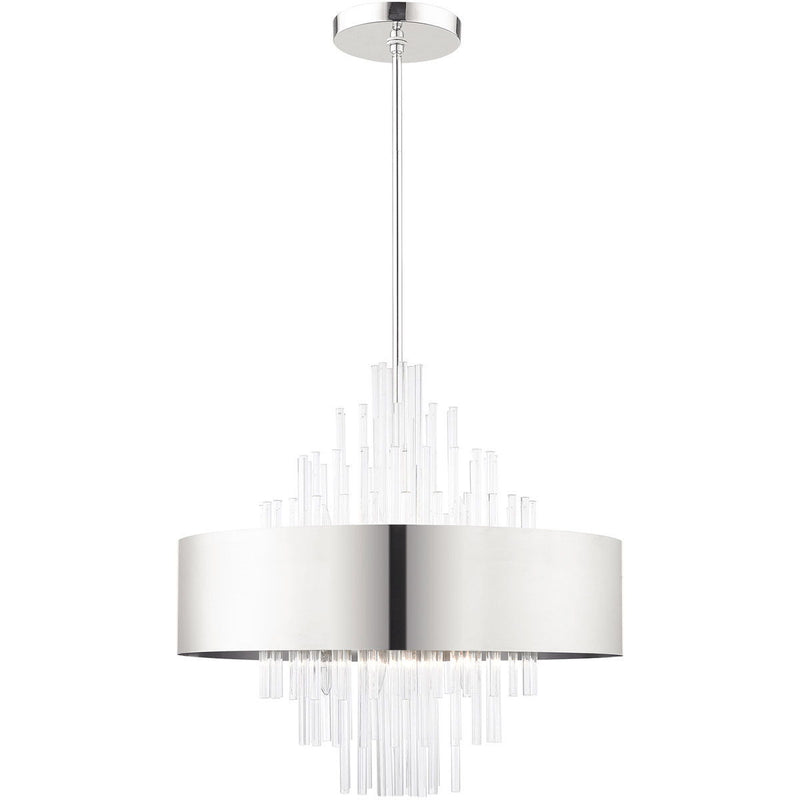 28" Ten Light Dimmable Chandelier With Shades - Nickel