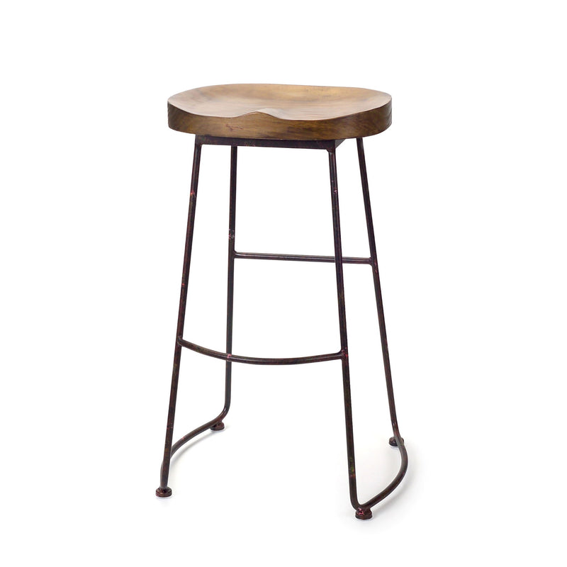 Wood Steel Bar Height Bar Chair - Brown / Black