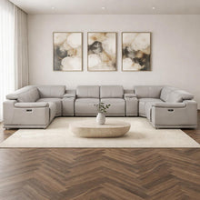 Load image into Gallery viewer, Leather Modular U Shaped Eight Piece Corner Sectional With Console - Ash / Gray
