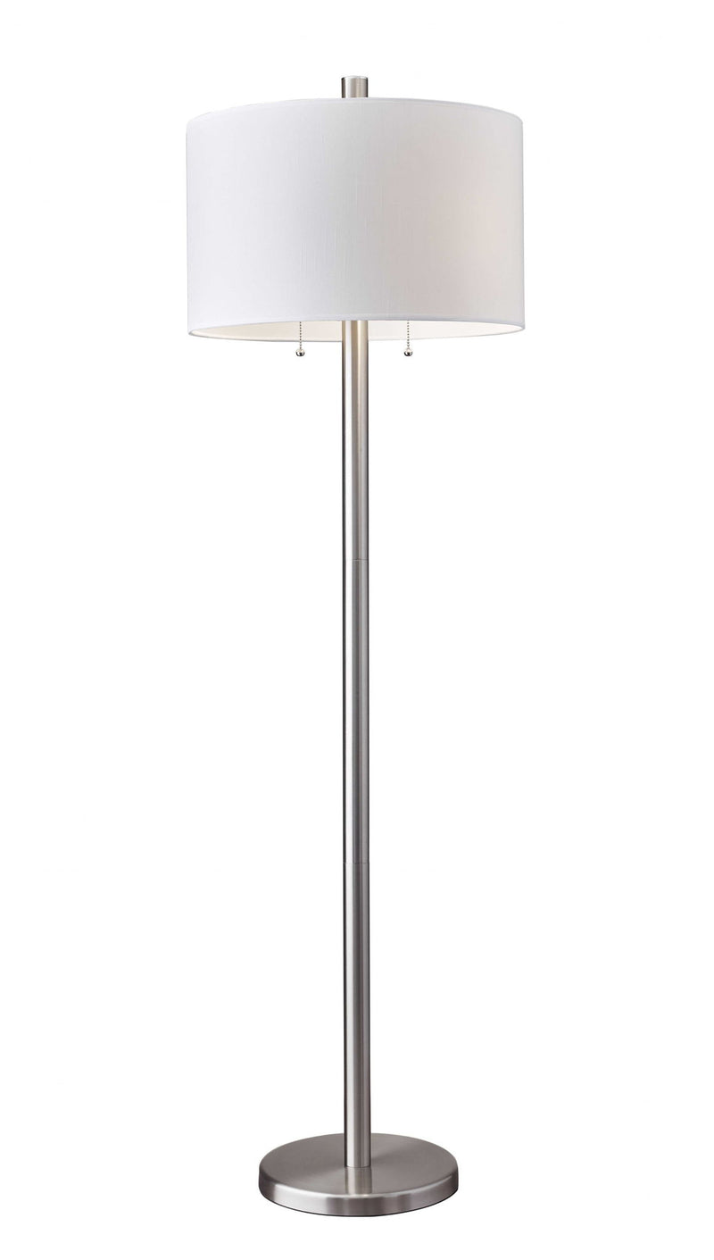 Two Light Traditional Shaped Floor Lamp White Drum Shade - Silver White
