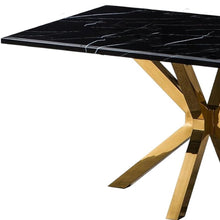 Load image into Gallery viewer, 79" Marble And Metal Cross Leg Base Dining Table - Black
