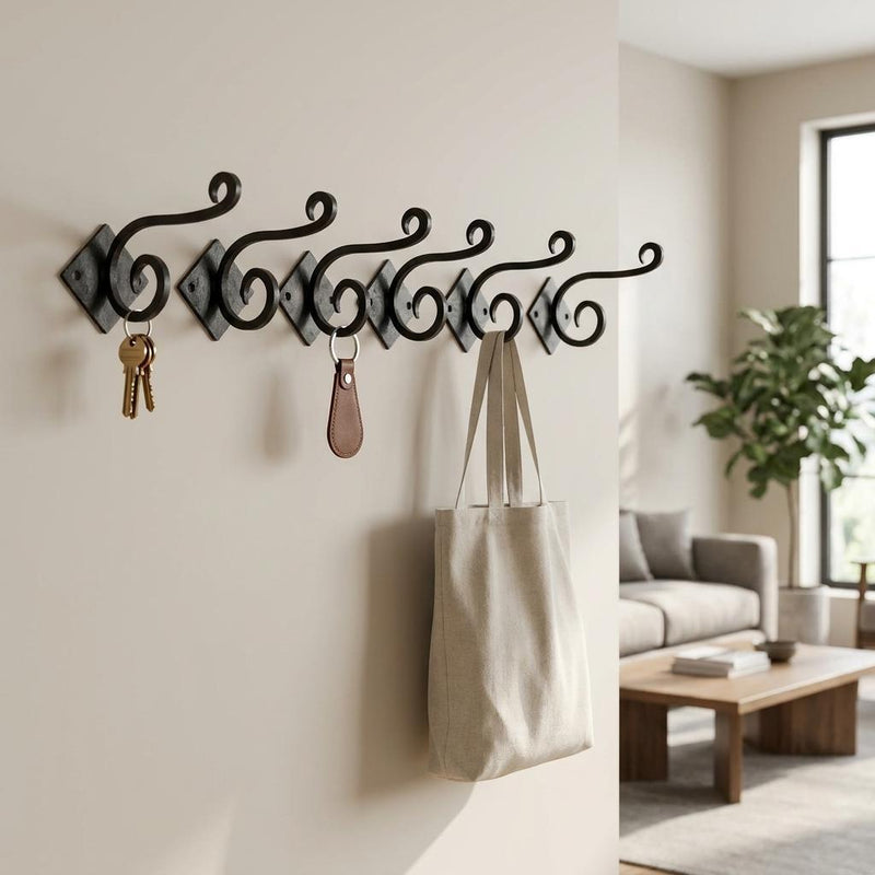 Cast Iron Scroll Wall Hooks (Set of 6) - Black