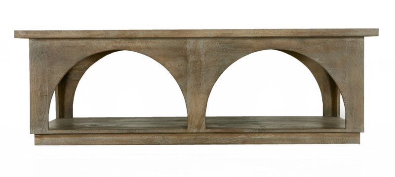 59" Solid Wood Distressed Floor Shelf Coffee Table With Shelf - Natural
