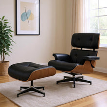 Load image into Gallery viewer, 28" Tufted Leather Lounge Chair With Ottoman - Black And Light
