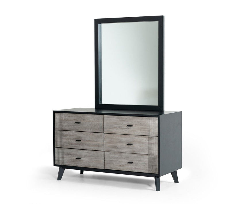 40" Ash Veneer Rectangle Wall Mounted Dresser Mirror Engineered Framed - Black