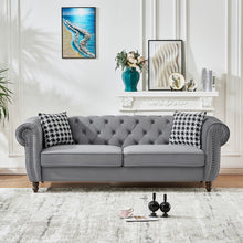 Load image into Gallery viewer, Chesterfield Upholstery Fabric Sofa With Roll Armrest &amp; Nailhead

