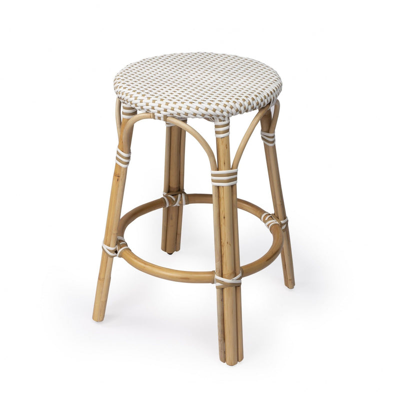 Rattan Backless Counter Height Bar Chair - White And Natural