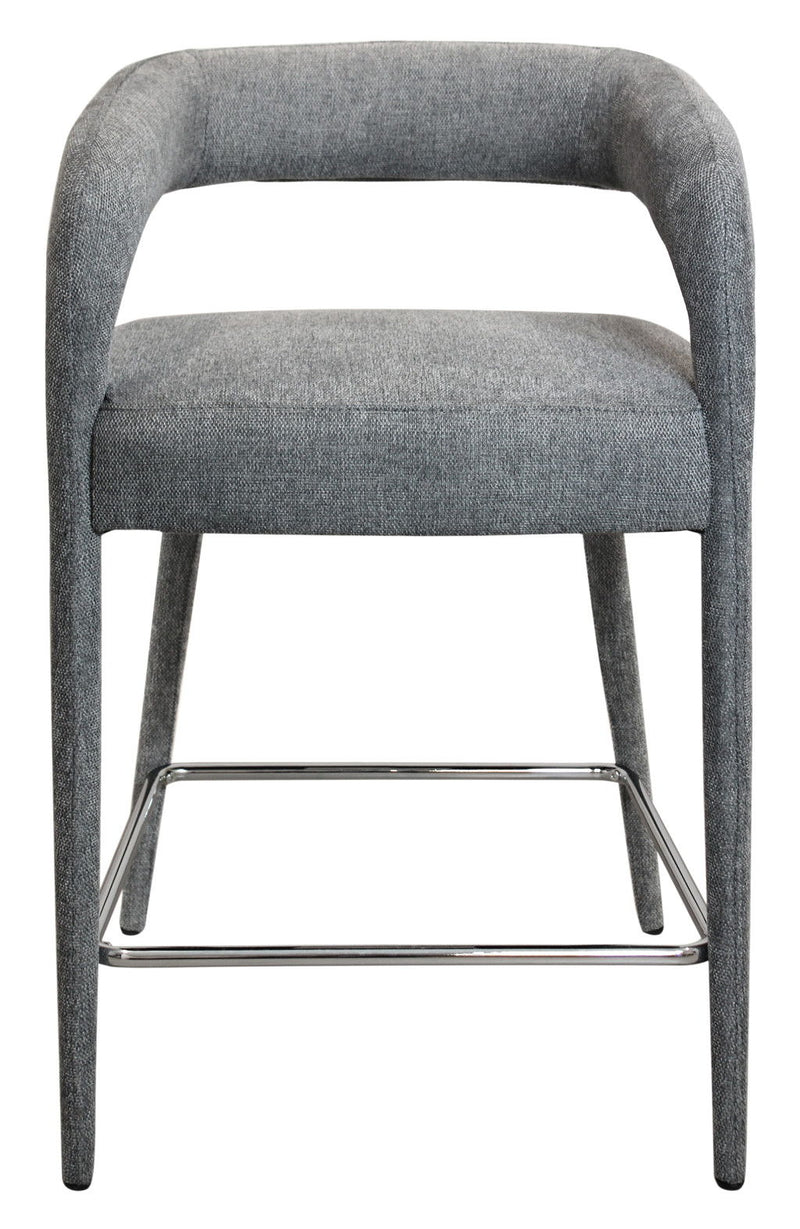 25" Modern Metal And Fabric Low Back Counter Height Bar Chair - Gray