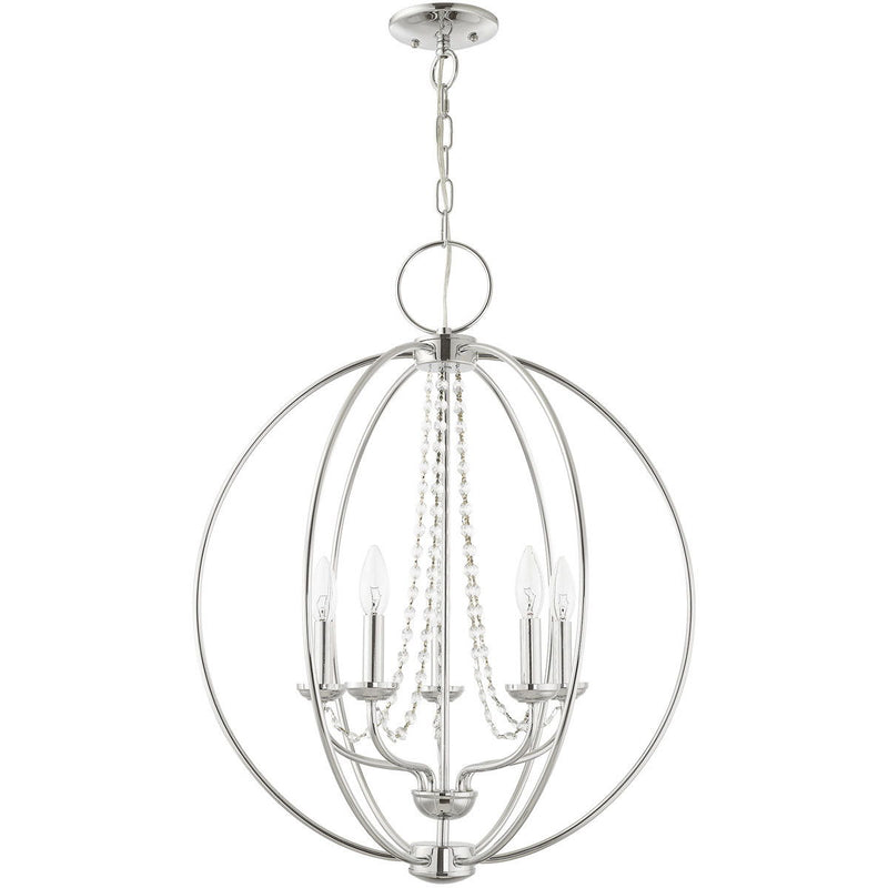 28" Five Light Dimmable Chandelier With Shades - Silver