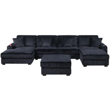 Load image into Gallery viewer, 6 Piece Modular U Sectional Sofa Set With USB Cup Holder, Low Leg - Black
